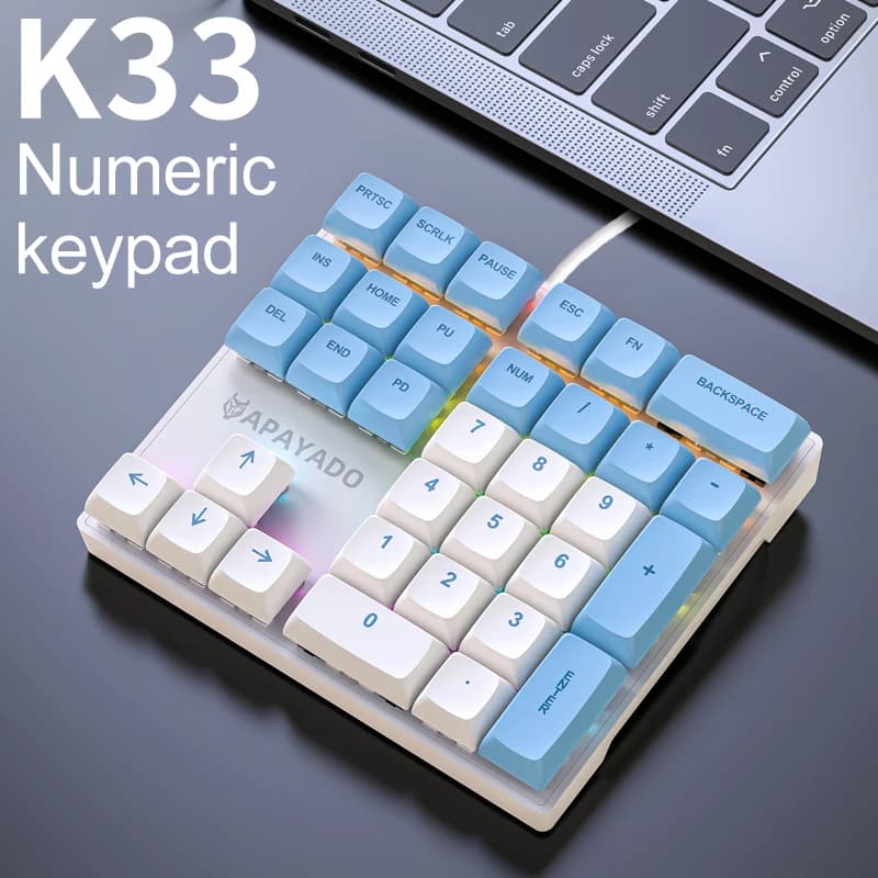 K33 Mechanical Numeric Keypad Blue/Red Switch PBT Keycap APAYADO Compact Wired Numpad for Laptop Users Bankers Financial Traders - 3