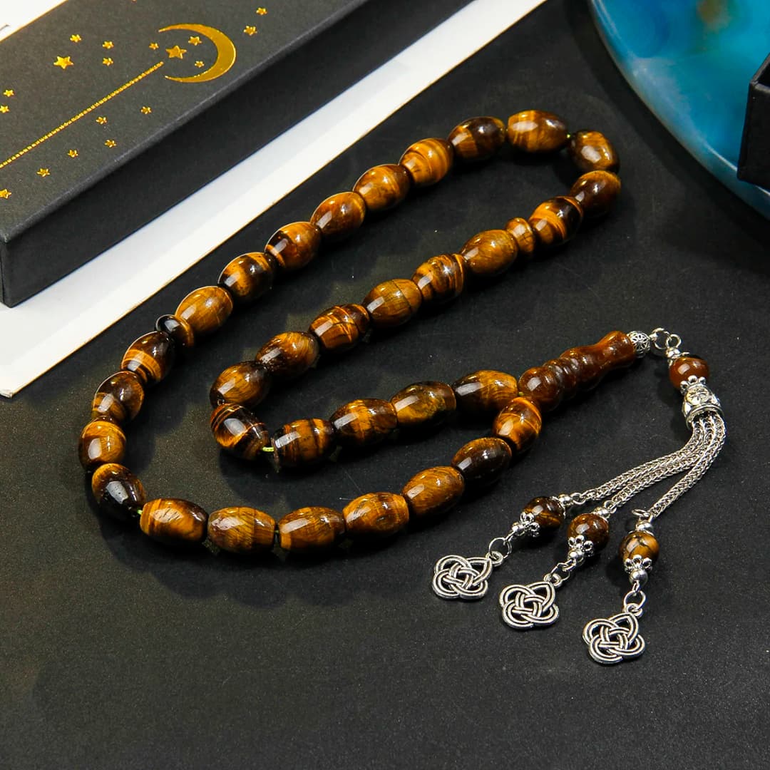 10*14 مللي متر حجر عين النمر الصلاة الحاج الصلاة حبة سوار-مناسبة للصلاة اليومية- يأتي مع علبة هدية رائعة