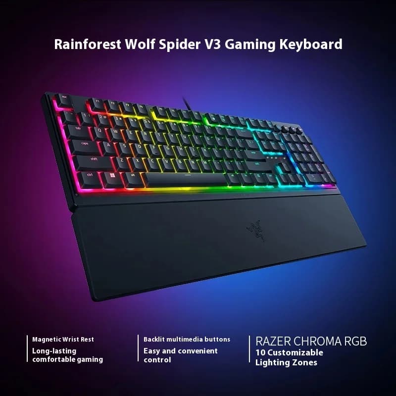 لوحة مفاتيح سلكية Razer Rainforest Wolf Spider V3 Series خفيفة الوزن مفاتيح ميكانيكية كمبيوتر ألعاب إضاءة خلفية RGB - 4