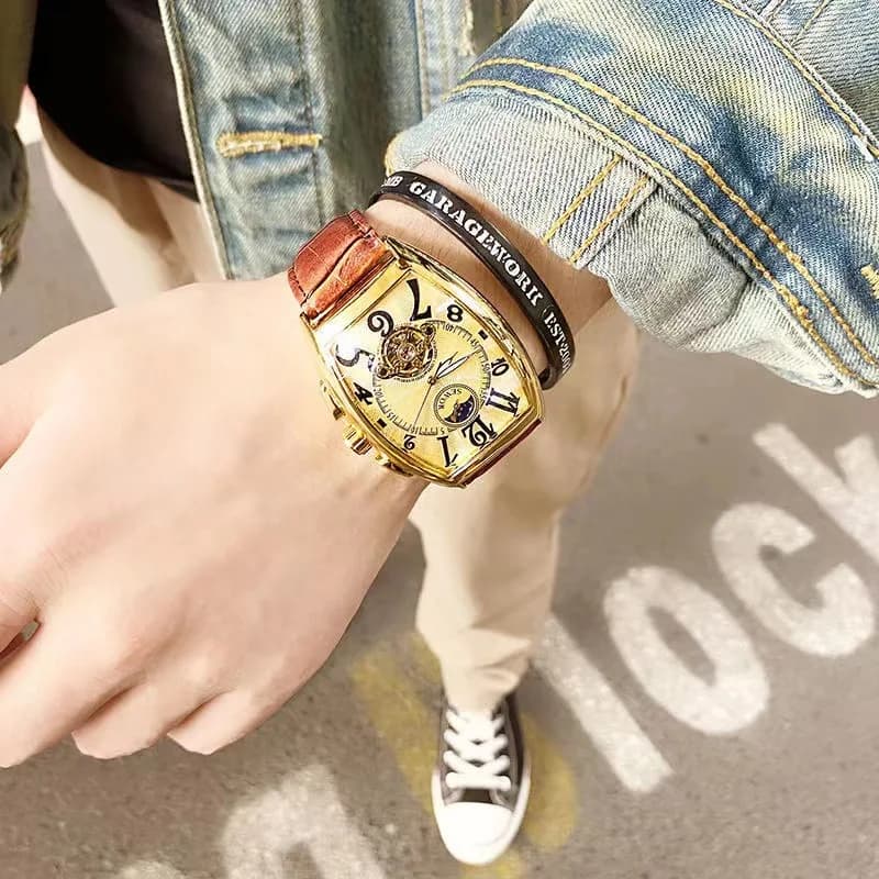 Luxury Automatic Mechanical Watch for Men Sports Watches Tourbillon Skeleton Military Male Clock Cool Tonneau Man Wristwatch - 5