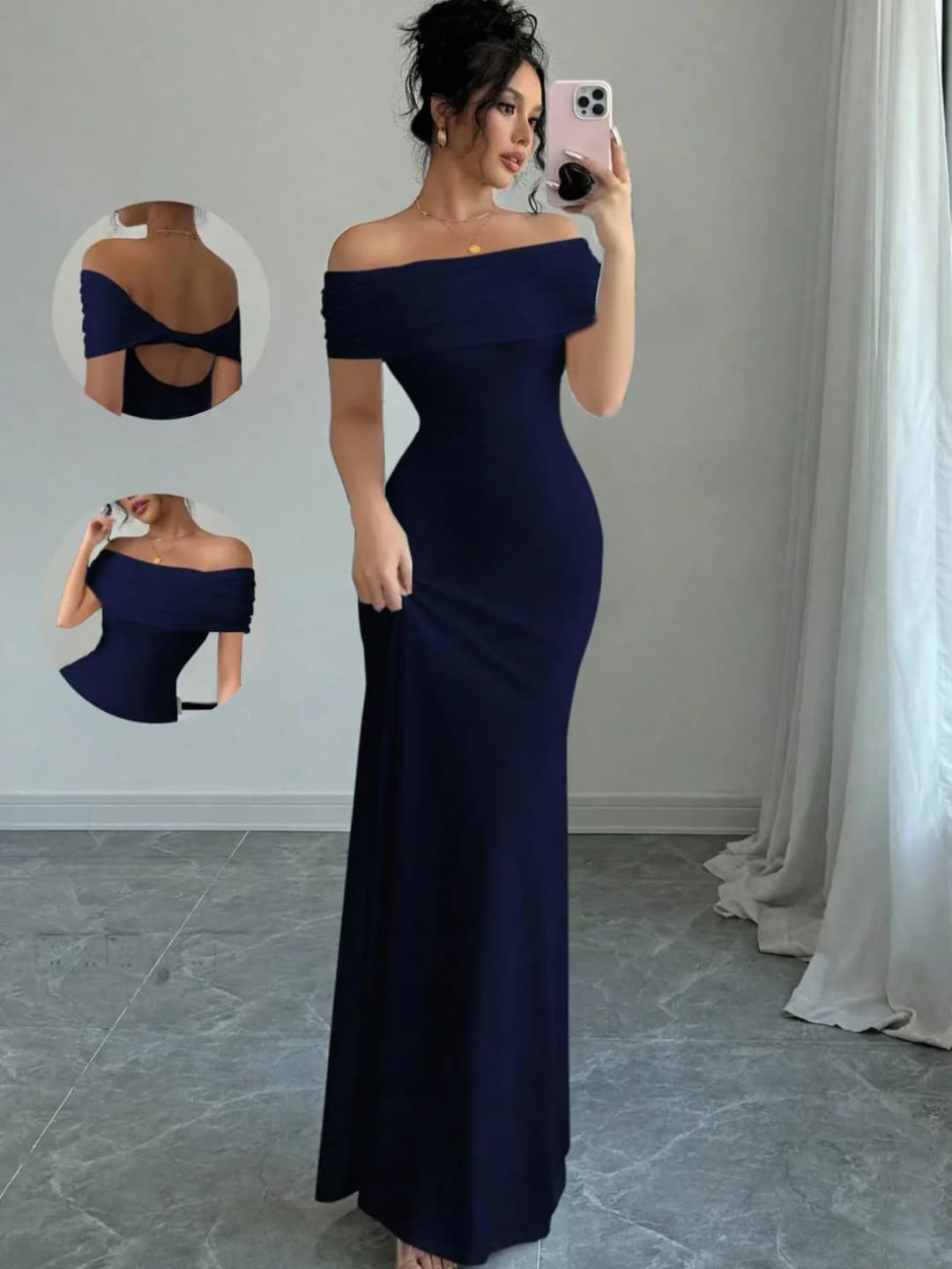 Off Shoulder Party Dress, Women‘s Sleeveless Sexy Bodycon Midi Dress, Elegant Bandage Cocktail Dress for Night Out - 4