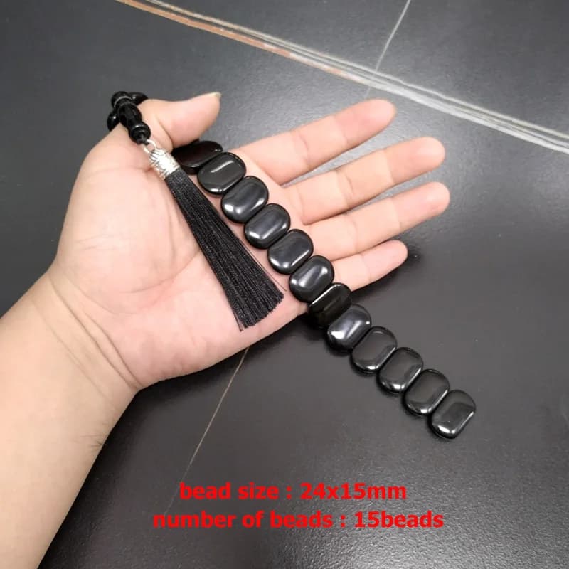 سبحة رجالية من العقيق الأسود الطبيعي، خرز على شكل صف، سوار يوناني، إكسسوارات رمضان عربية، هدية عيد إسلامية، مسبحة - 4