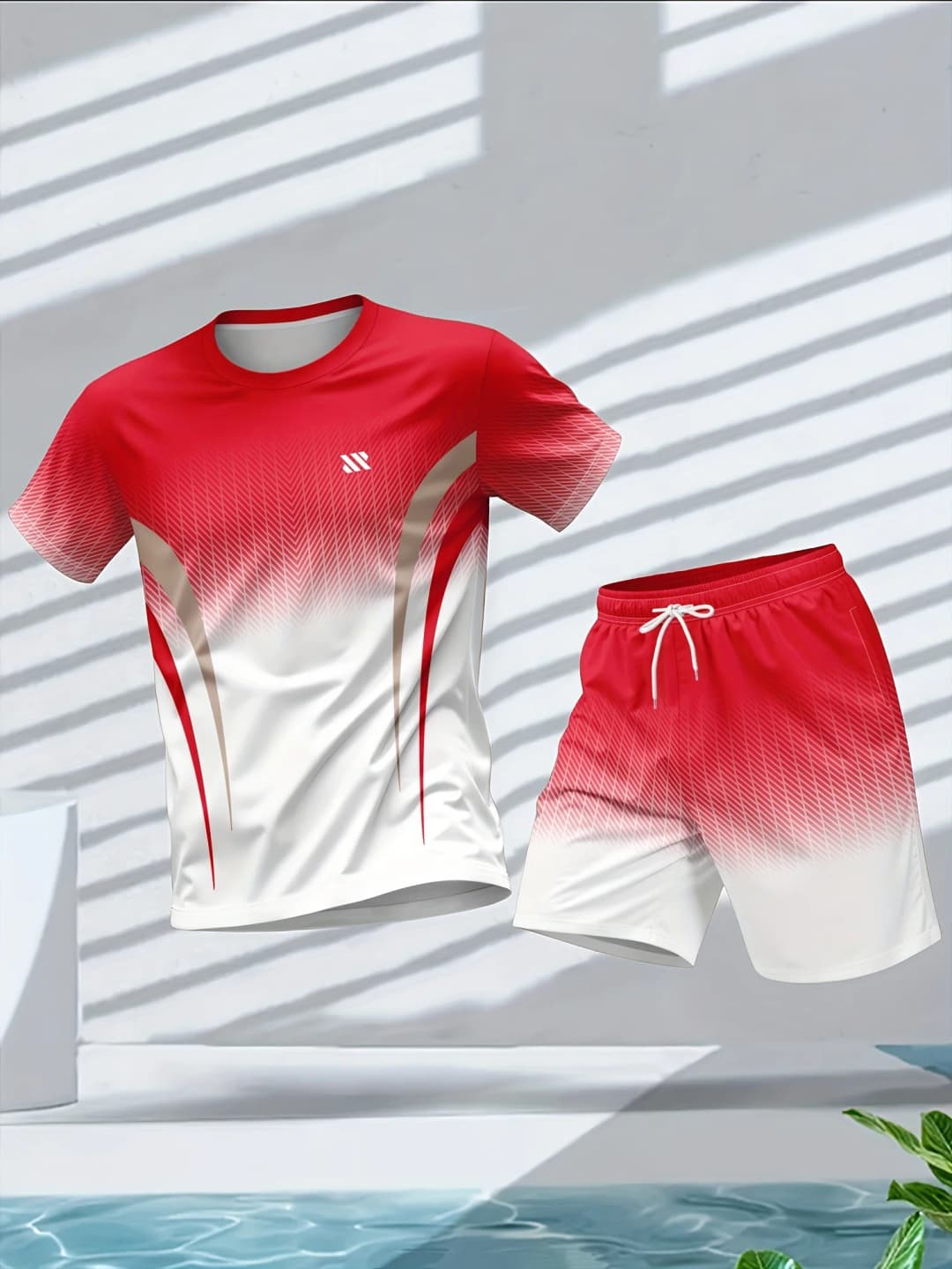 Men's Summer Fashion Personalized Color Printed Comfortable Breathable Round Neck T-shirt Shorts Set Outdoor Casual Sportswear - 2