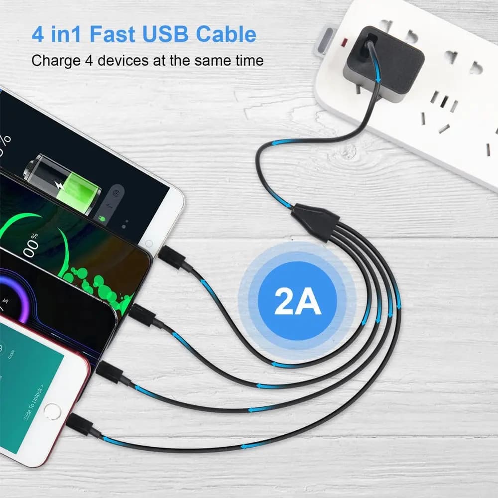 الحبل القصير 5 فولت USB A C إلى نوع C كابل شحن متعدد 4 في 1 مايكرو USB الفاصل كابل محول 4 منفذ USB C PD كابل الفاصل - 2