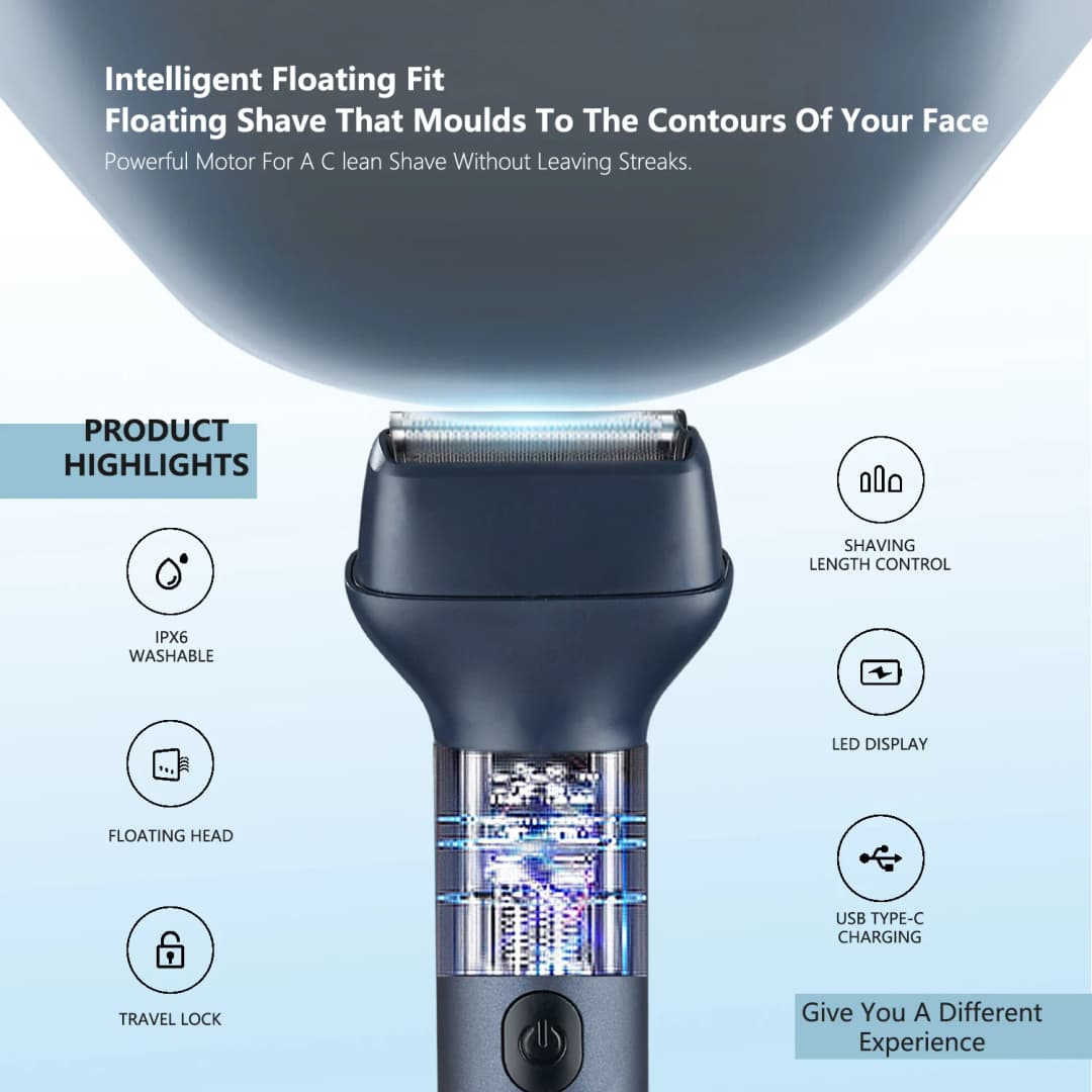 HOMEFISH 5 IN 1 Men's Electric Shaver IPX6 Waterproof Beard Trimmer Rechargeable Cordless Hair Clipper Body Grooming Kit - 3