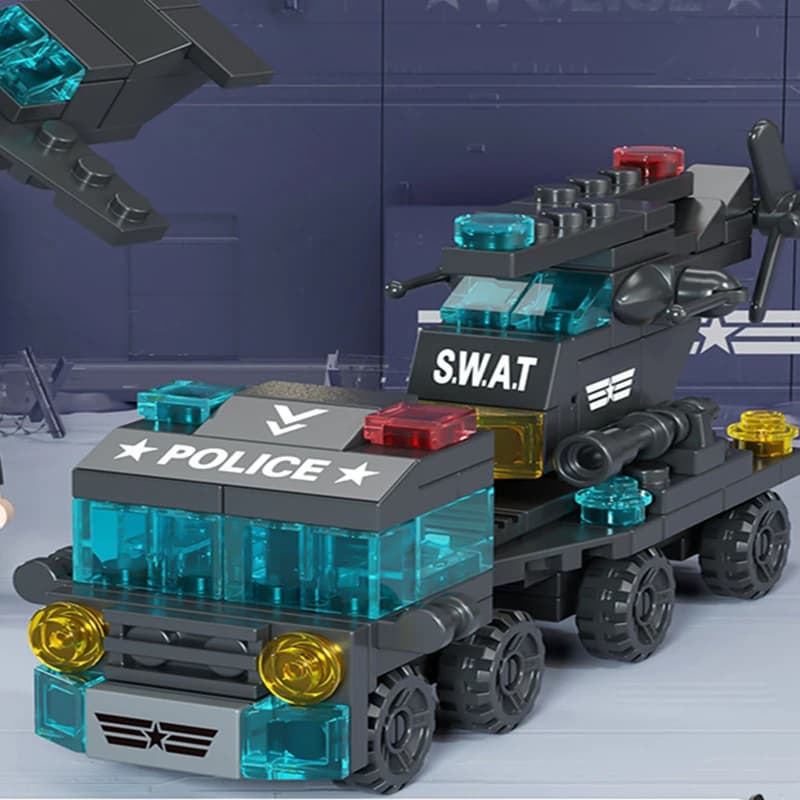 مجموعة بناء 6 في 1، شرطة وشاحنات وطائرات، نموذج كلاسيكي، ألعاب بناء مدينة - 4