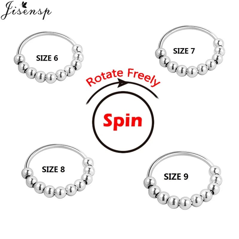 Simple Metal Beads Fidget Rotating Rings for Women Men Rotate Freely Anti Stress Anxiety Ring Spiral Round Ball Rotate Jewlery - 5
