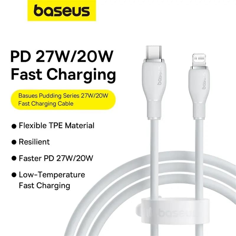 كابل Baseus TPE بقوة 20 واط USB C لهاتف iPhone 14 و13 و12 و11 Pro Max وXS كابل شحن سريع Type C إلى Lightning سلك بيانات لجهاز iPad وMacbook - 6