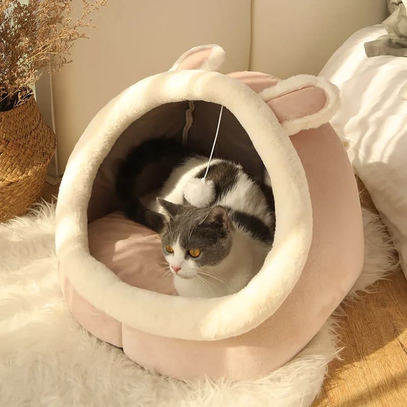 Pet Tent Cave Bed for Cats Small Dogs Self-Warming Cat Tent Bed Cat Hut Comfortable Pet Sleeping Bed Foldable Removable Washable - 4