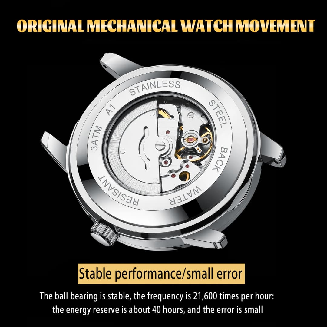 Dianpai Simple Business Men's Fully Automatic Mechanical Watch Stainless Steel Calendar Men's Waterproof Night Light Watch - 4