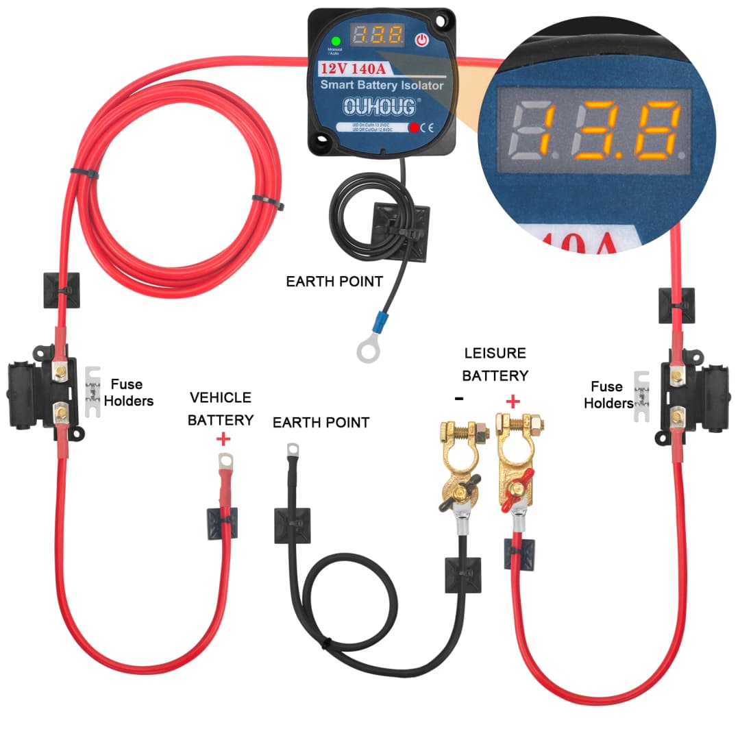 فيفر كيت تقسيم الشحن 12V كيت عازل بطارية تلقائي 12V AMP VSR 110Amp للسيارة الشاحنة الكارافان الكامبير اليخت القوارب - 3