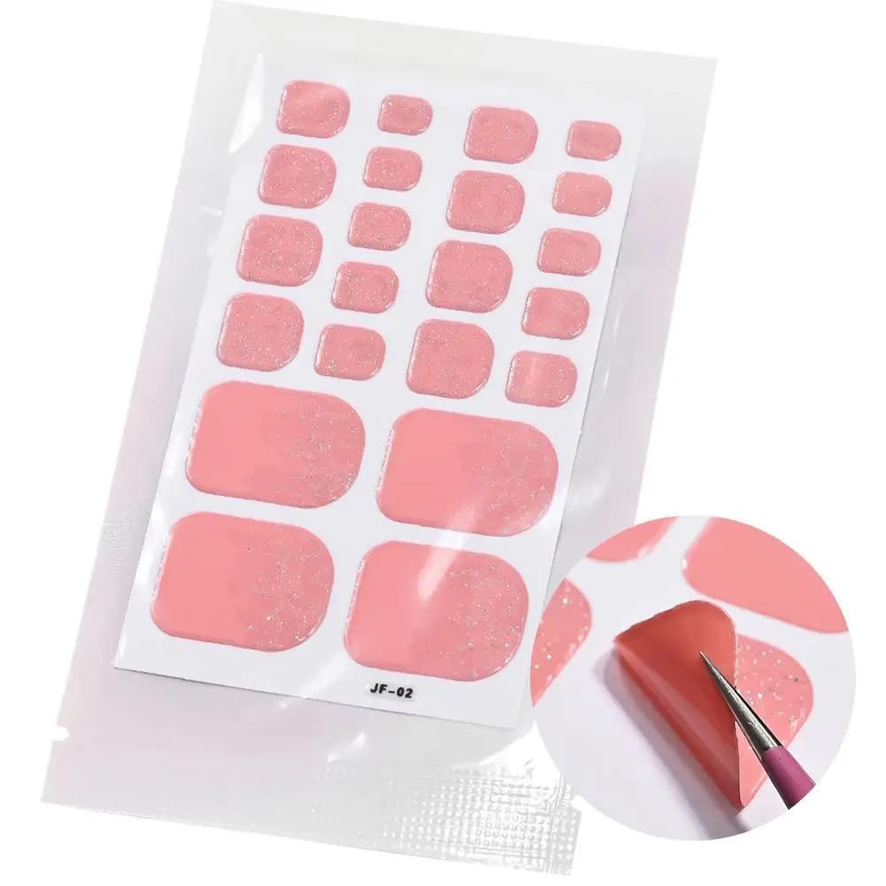 1set Nail Polish Film Toenail Stickers Solid Color Glitter Toe Nail Art Sticker DIY Waterproof Adhesive Nail Wraps Decals Decors