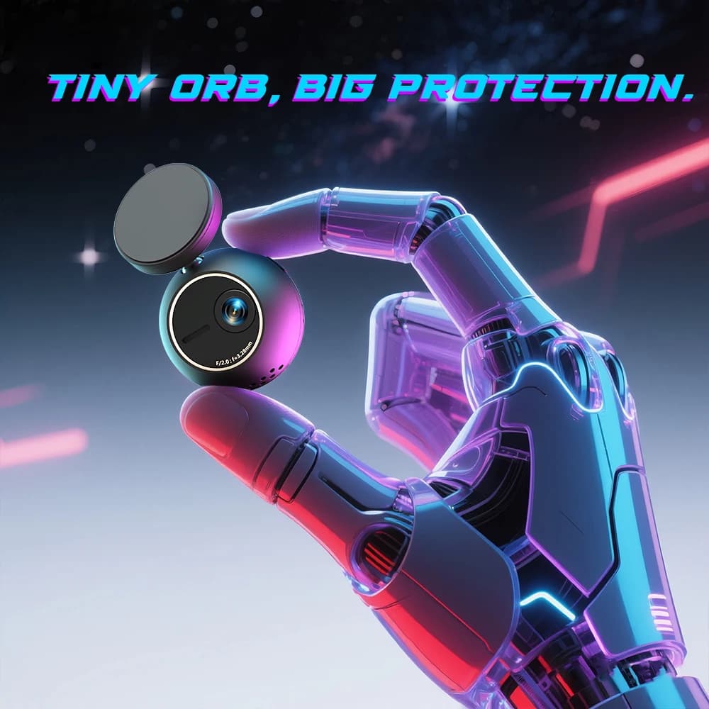 Dash Cam KAWA MINI ORB مسجل فيديو صغير 2K جهاز تسجيل فيديو رقمي للسيارات، كاميرا سيارة للتحكم الصوتي، 360 °   تدوير، 180 °   كاميرا فيديو فليب أوتوماتيكية