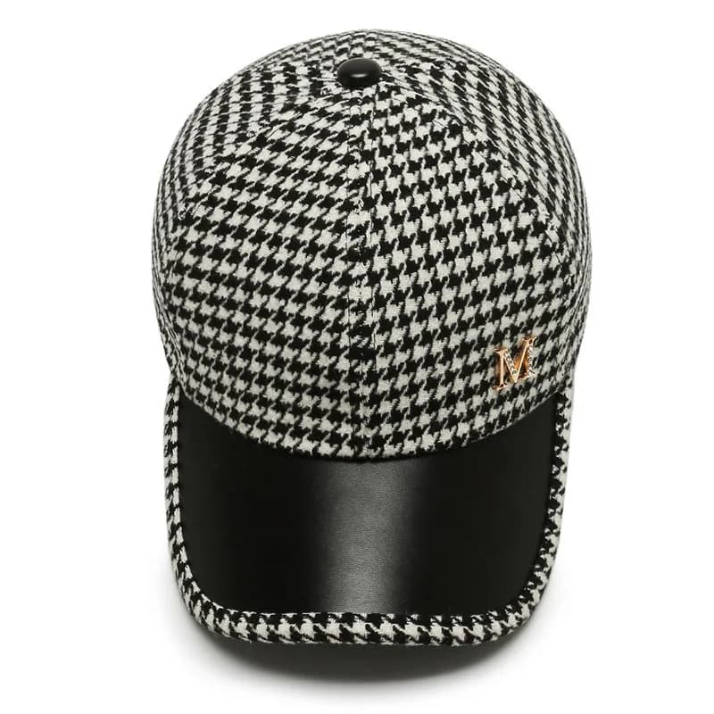 Fashions Check Baseball Cap for Women Winter Keep Warm Windproof Street Wild Trend Cap - 5