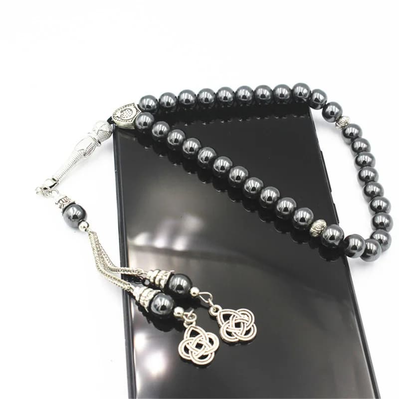 سبحة من حجر الهيماتيت الطبيعي، تحسن الدورة الدموية، مسبحة 33 حبة، سوار إسلامي، هدية إسلامية، مجوهرات تركية - 6