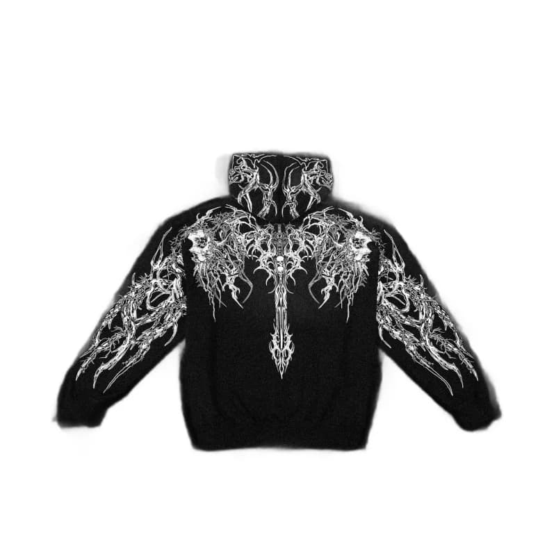 2025New American Style Men's Hooded Sweatshirt Trendy Brand Dark Style Sports Fitness High Street Autumn Winter Men's Sweatshirt - 5