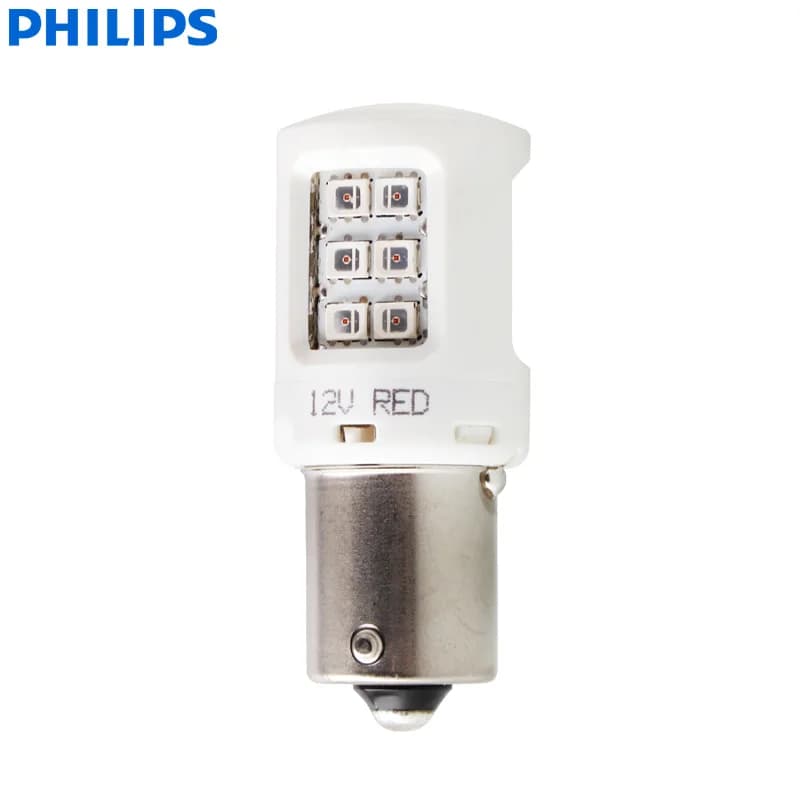 Philips LED P21W S25 BA15s Ultinon Red Color Car Turn Signal Indicators Light Rear Lamp Brake Stop Light 11498ULRX2, Pair - 4