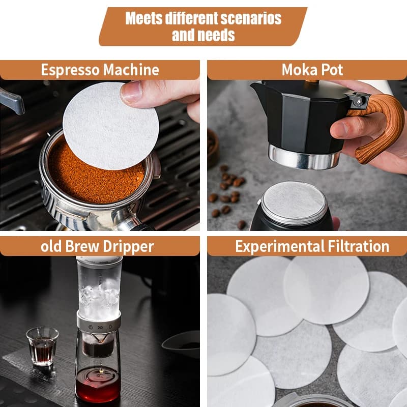 100 قطعة ورق فلتر القهوة لصنع قهوة الإسبريسو، 51/53/58mm فلتر إسبريسو غير مبيض شاشة Puck ورق بورتافيلتر - 5