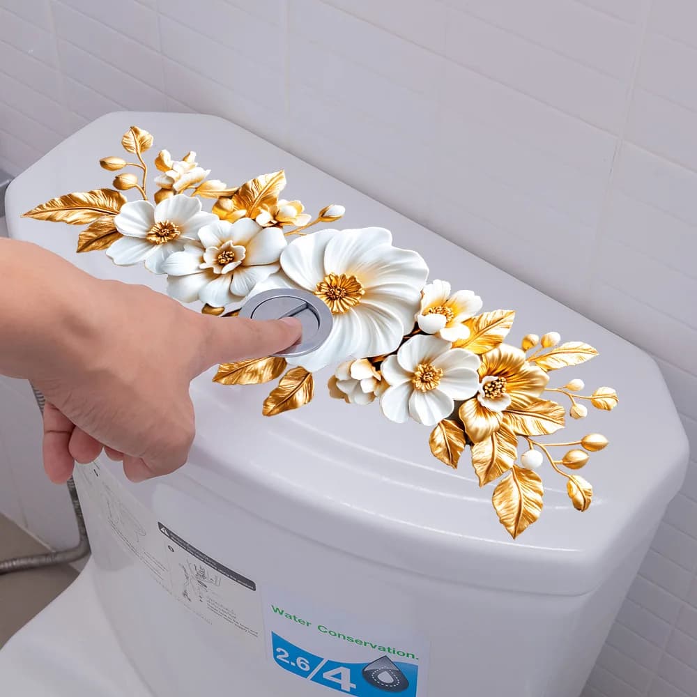 الذهبي نمط الفينيل ملصقات جدار للحمام ديكور جدار ديكور المرحاض ملصق الأثاث ملصق لاصق خلفية المنزل صائق