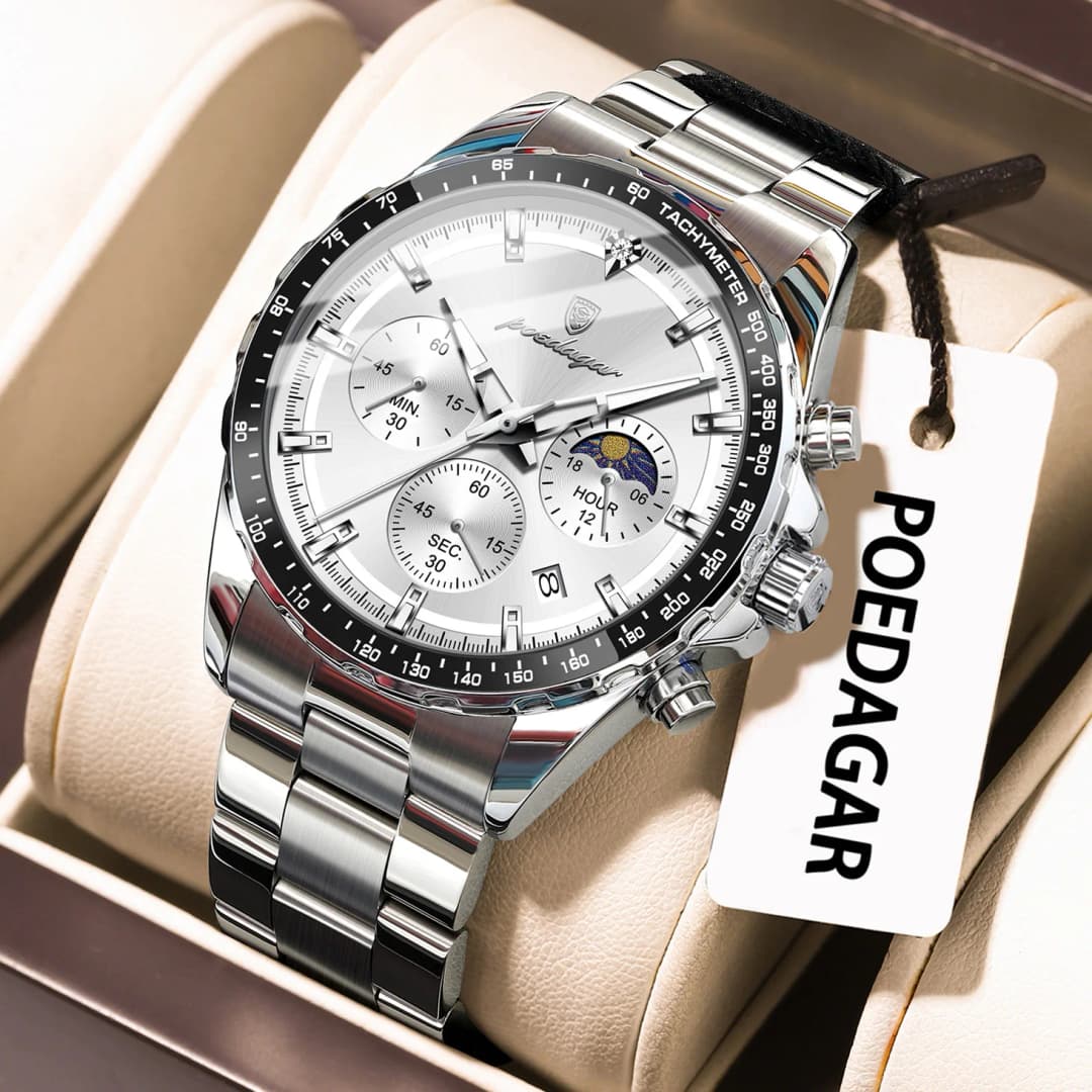 POEDAGAR Fashion Brand Man Wristwatch Waterproof Stainless Steel Luminous Men Watch Chronograph Date Luxury Quartz Men's Watches - 2