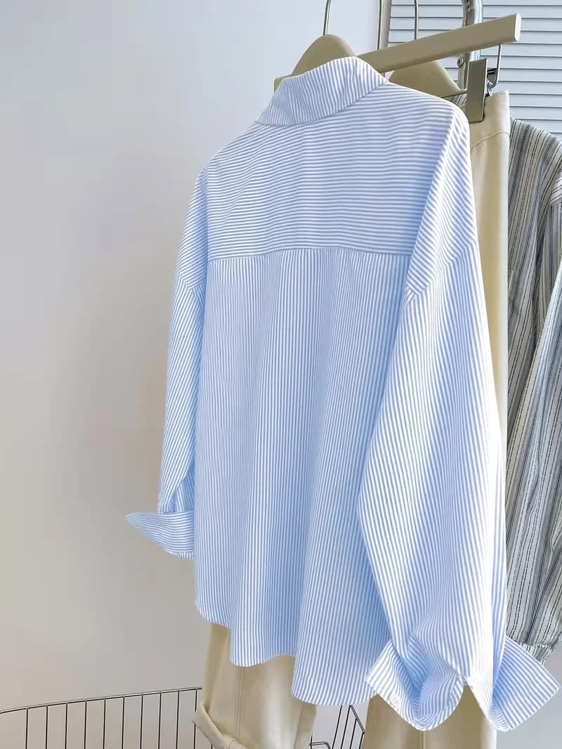 women s long-sleeve blouse ， Women's Striped Knight Print Front Button-Up Casual Long Sleeve Shirt - 2