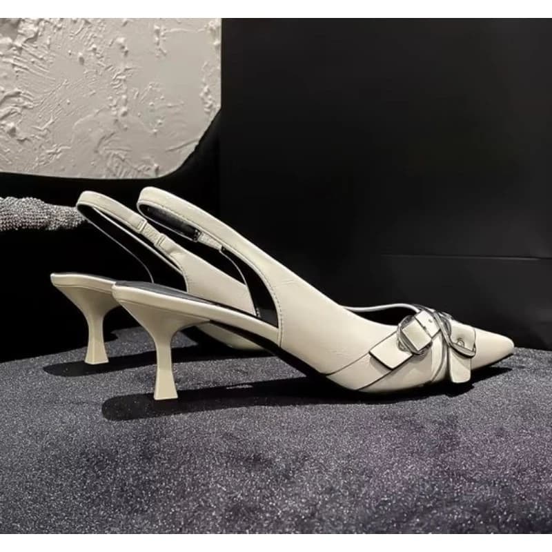 Luxury Brand Designer Women Sandals Fashion Pointed Toe Buckle Strap Metal High Heeled Kitten Heel Elegant Single Shoes Female - 2