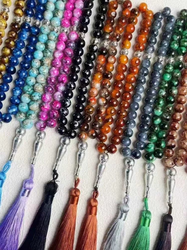 33 خرزة تسبيح ملونة، خرز صلاة مصنوع يدويًا، مجوهرات إسلامية أنيقة وإكسسوارات عصرية - 3