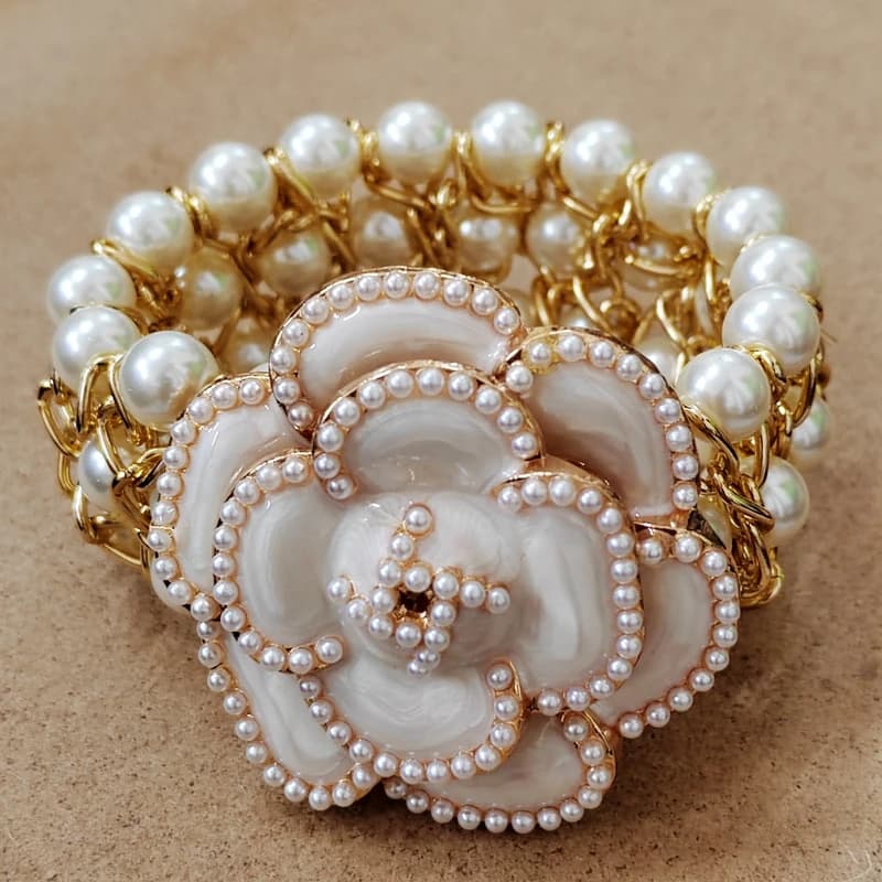 Trendy luxury  Starfish  Flower Elastic Pearl  Bracelet Bangle Jewelry For Women Party Gift - 5