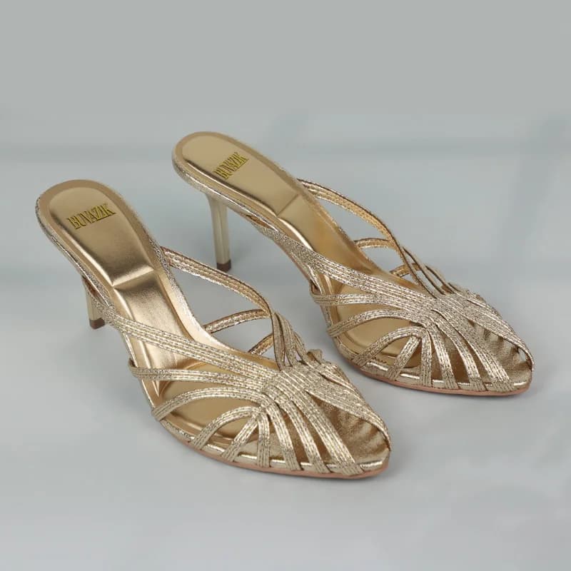 New Gold Hollow Thin Strip Heels for Women Luxury Pointed Toe Heeled Pumps Office Lady Mules Summer Stiletto Shoe Sandals 2025 - 3