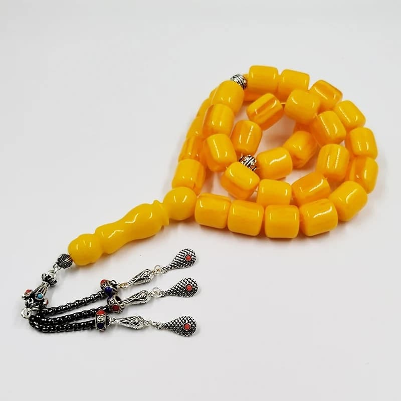 شرابات الفضة التبتية ، تسبيح تصميم تركي ، 33 حبة راتنج أصفر - 2