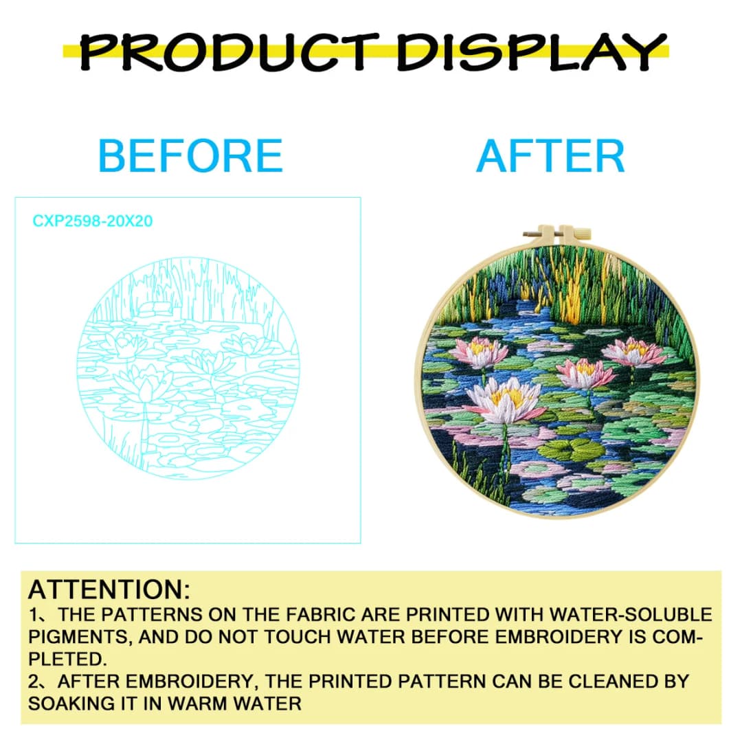 1pc 20X20CM/15X15CM Lotus Pond Embroidery Starter Kit DIY Cross Stitch Sewing Art for Gift - 3