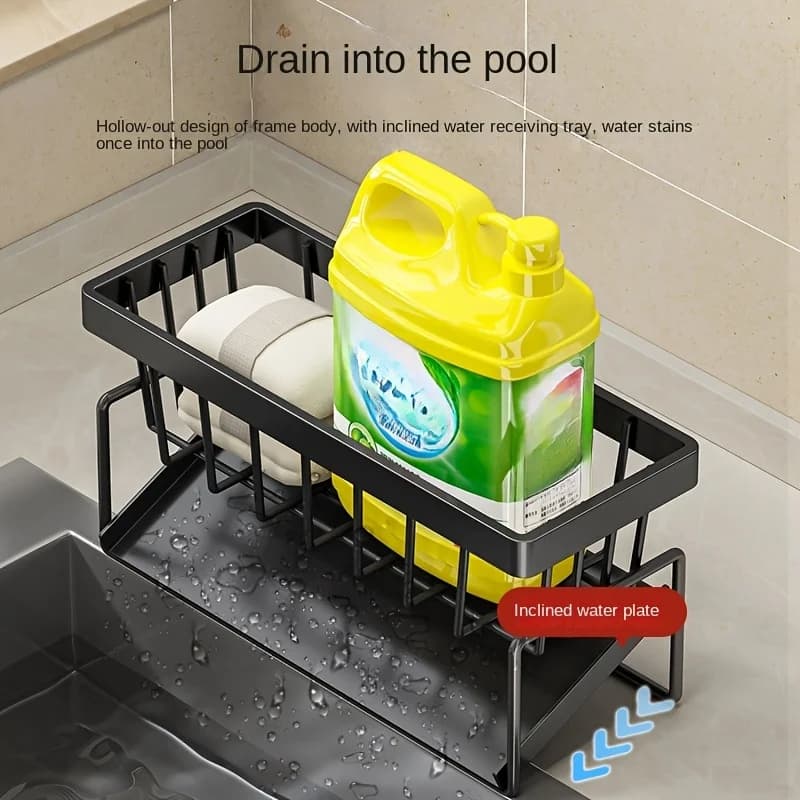 1 Set Durable Sponge Drain Rack Dish Box Kitchen Organizer with Brush Detergent Holder Sink Faucet Rack for Home Bathroom - 4