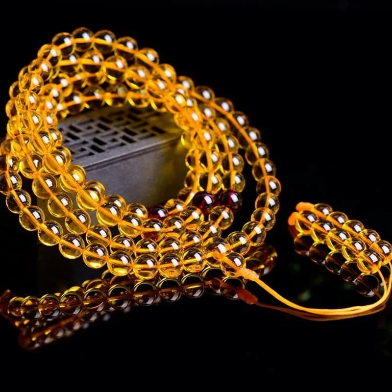 AAAAA Baltic Amber Wax Pendant Natural Golden Pearl 108 Bracelet AMBER PENDANT Men's and Women's Sweater Chain Lovers Bracelet - 2