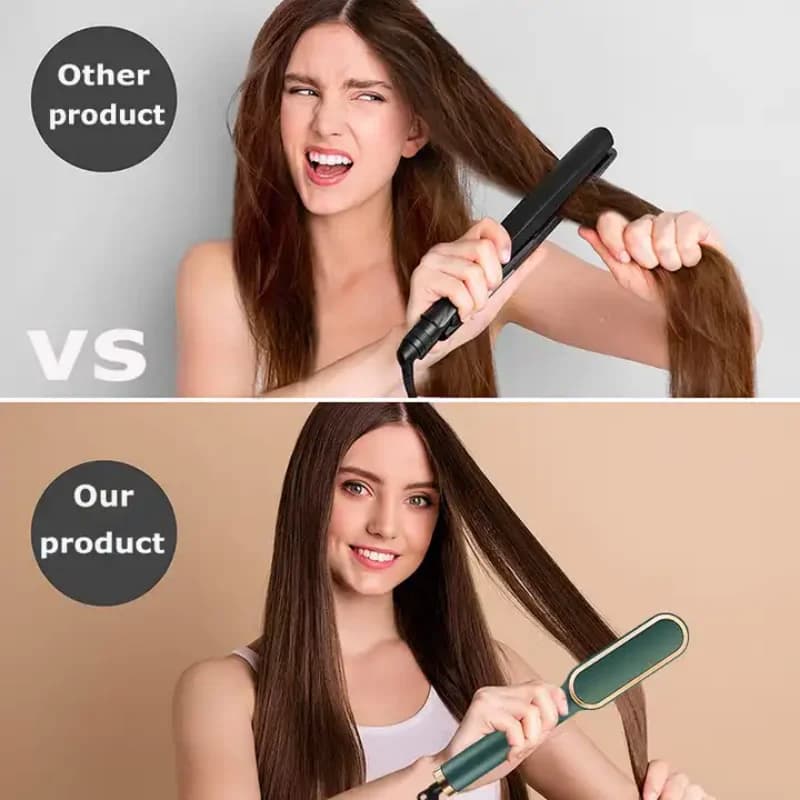 Electric PTC heat straightening brush One Step Hair Dryer 3 In 1 Ceramic Flat Iron Women Hair Straightener comb And Curling - 2