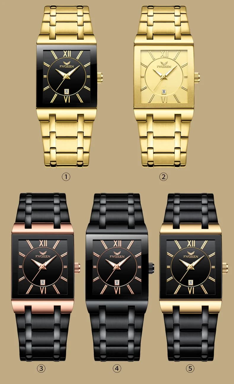 ساعة كوارتز رجالية فاخرة من Fngeen، سوار فولاذي ذهبي، مقاومة للماء - 6