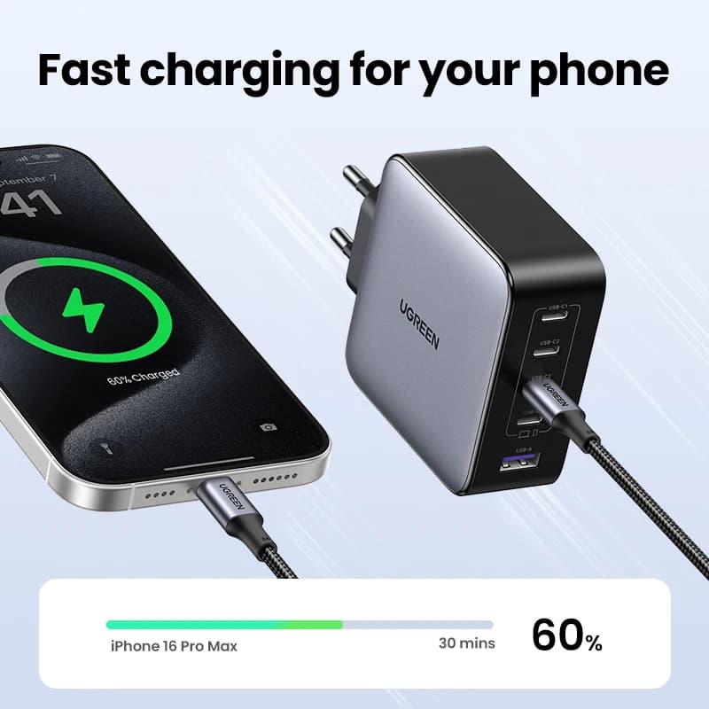 UGREEN 100W GaN Charger 5 Ports USB C Charger QC4.0 3.0 PPS For Macbook Air Laptop Tablet PDFast Charger For iPhone 17 16 15 Pro - 4