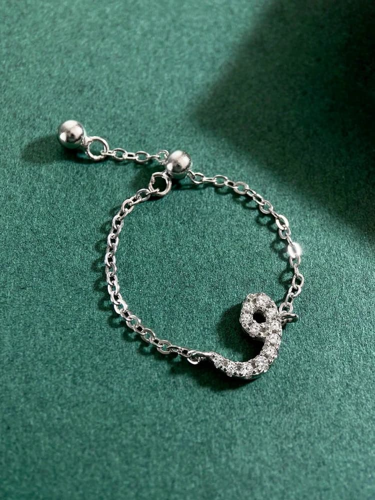 خاتم من الفضة الإسترليني 925 مرصع بالزركونيوم على شكل 26 حرفًا، خاتم خطوبة وزفاف فاخر وعالي الجودة للنساء - 5