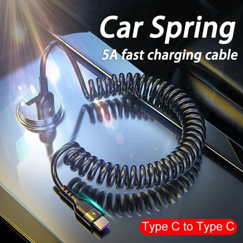 Spring Telescopic Cable For iPhone 15 14 Samsung Xiaomi OnePlusCar USB Type C 66W & LIGHTNING PD Fast Charging Type C to Type C - 5