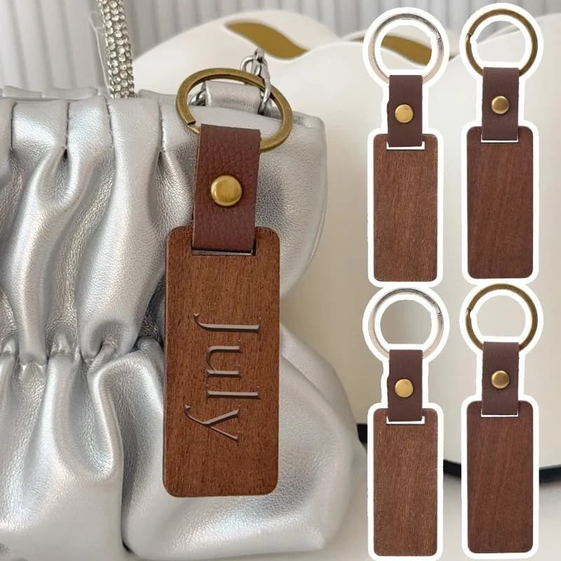 DIY Blank Keychain Wooden PU Leather Strap Keyrings Souvenir Car Pendant Handmade Keyring Jewelry Making Crafts Souvenir Gifts - 6