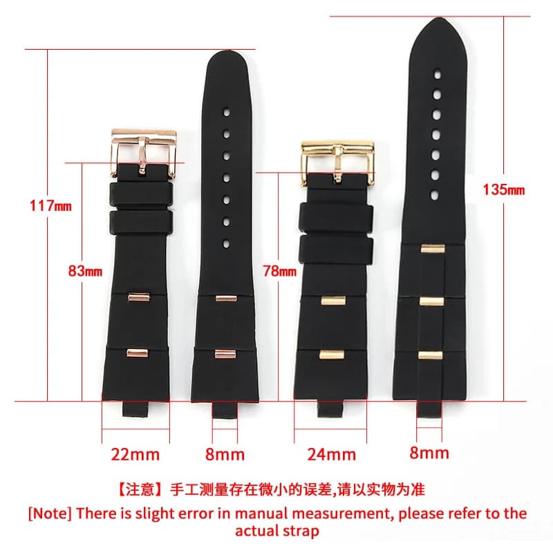 Watchband Man Black Rubber Replacement Watch Band Strap For BVLGARI  Bvlg Diagono 24mm *8mm  22mm*8mm - 2