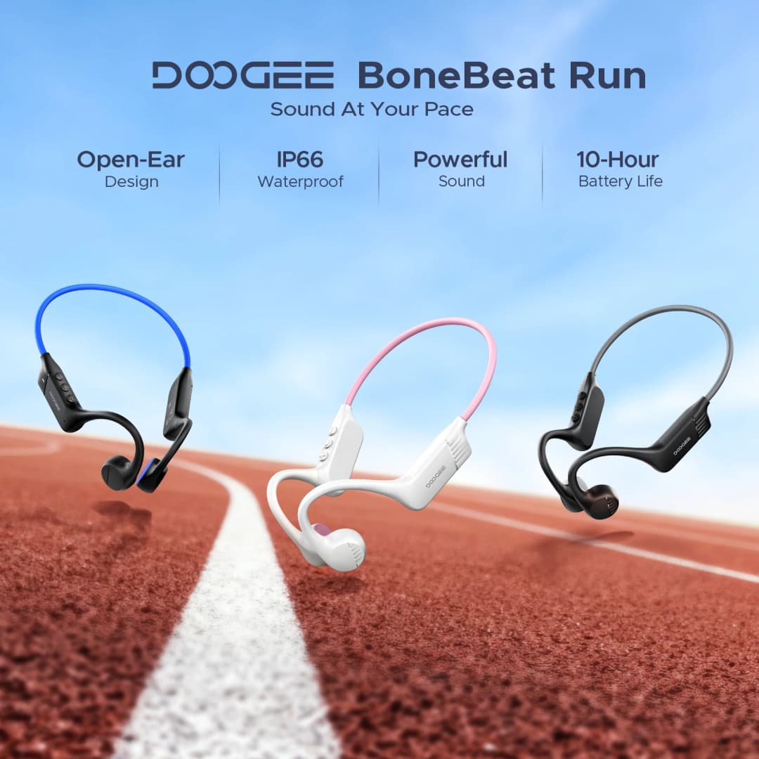 سماعات DOOGEE BoneBeat Run بنظام توصيل العظام، بطارية تدوم 10 ساعات، سماعات أذن رياضية لاسلكية مفتوحة للأذن للجري وركوب الدراجات - 2