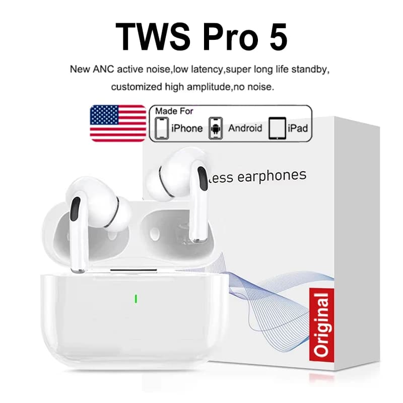 سماعات بلوتوث لاسلكية أصلية برو 5 TWS سماعات أذن صغيرة رياضية إلغاء الضوضاء سماعات رأس للألعاب لهواتف أبل آيفون