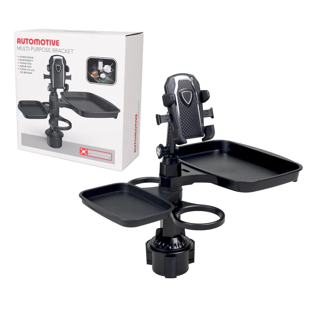 صينية دوارة 360 درجة متعددة الوظائف حامل أكواب مثبت على المركبة طبق عشاء كبير طاولة برجر - 2