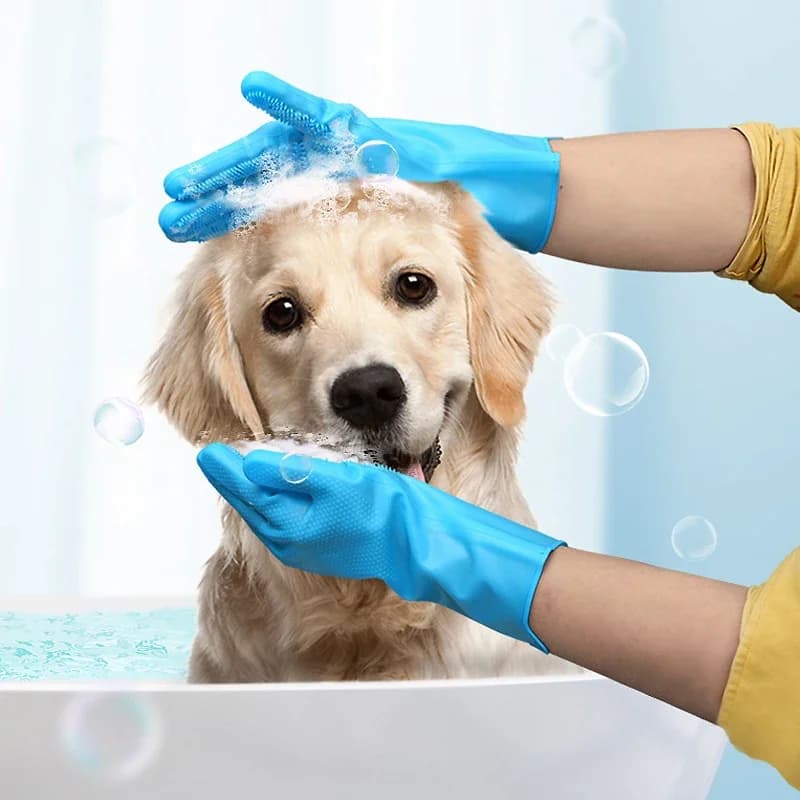 Pet Grooming Cleaning Gloves Dog Cat Bathing Shampoo Glove Scrubber Magic Dishwashing Cleanner Sponge Silicon Hair Removal Glove - 6