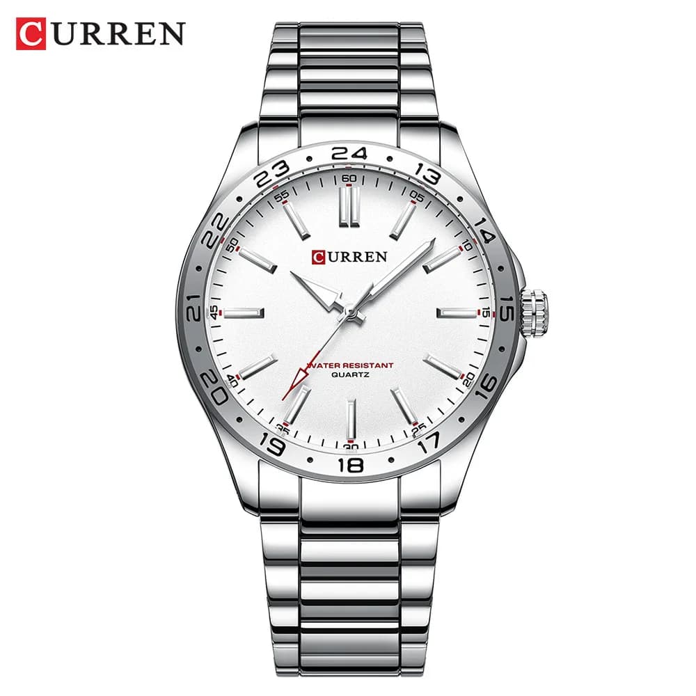 CURREN 8452 Men Quartz Watch Simple Fashion Leisure Business Clock Black Silvery Stainless Steel Strap Wristwatch for Male - 6