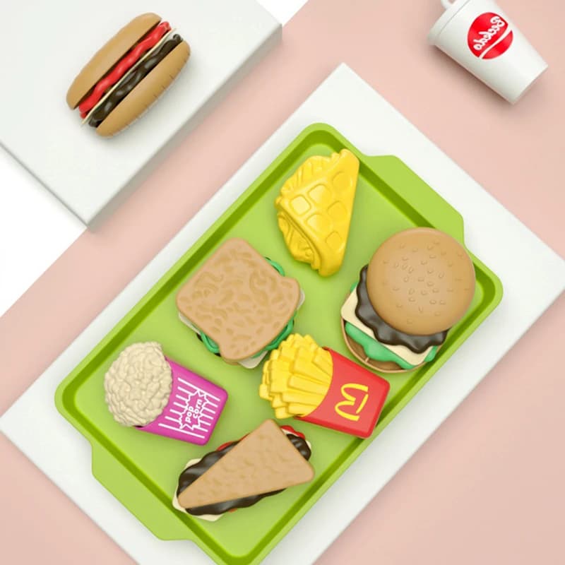 Children Hamburger Pretend Play Cooking Toys Set Mini Simulation Food Kitchen Toys For Girls Sandwich Fries Burger Assembly Game - 5