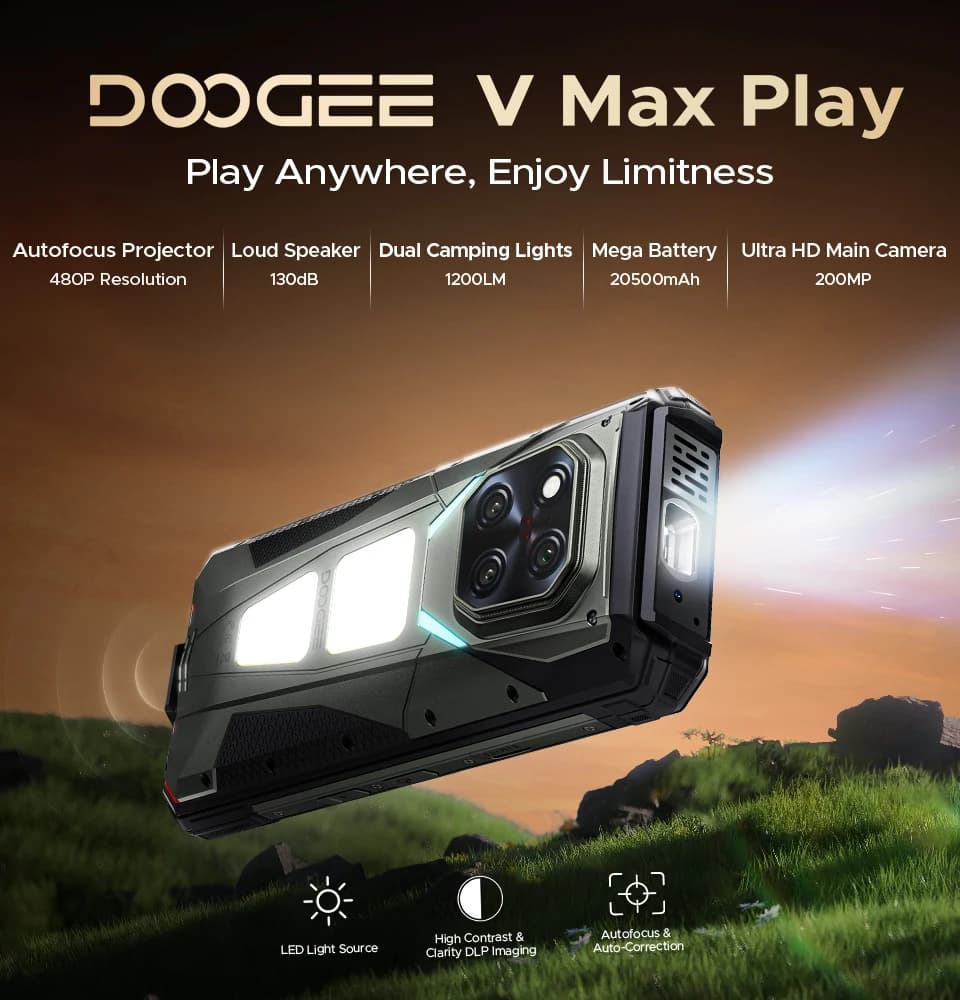 DOOGEE V MAX PLAY 5G Projector Rugged Phone 16GB 512GB Dimensity 7300 6.78" 120Hz Dual Camping Lights 200MP Smartphone - 2