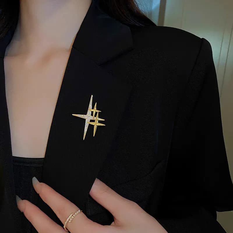 Classic Shining Exquiste Crsytal Star Brooches Pins For Women Men Fashion Korean Style Rhinestone Gold Color Badges Jewelry - 2