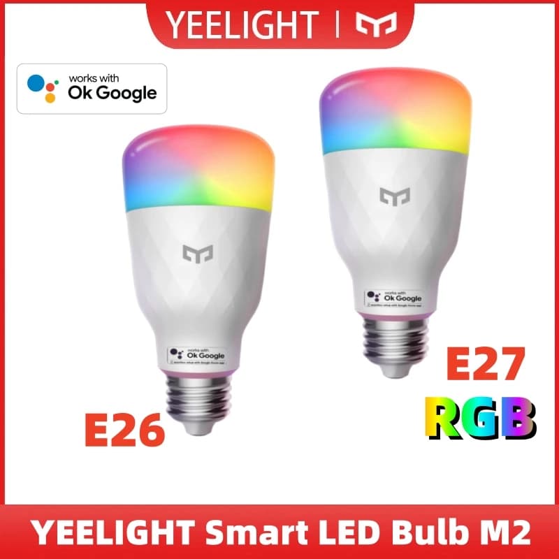 يي لايت لمبة LED ذكية متعددة الألوان M2 لمبة RGB E26/E27 اتصال بلوتوث 6500K تحكم صوتي 1000 لومن تعمل مع أوكي جوجل
