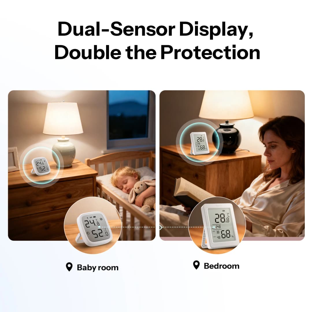 مستشعر درجة الحرارة والرطوبة SONOFF AirGuard TH بشاشة LCD 3.6 بوصة، Zigbee، مراقبة عبر التطبيق، تحليل متقدم، تتبع أقصى القيم على مدار 24 ساعة - 6